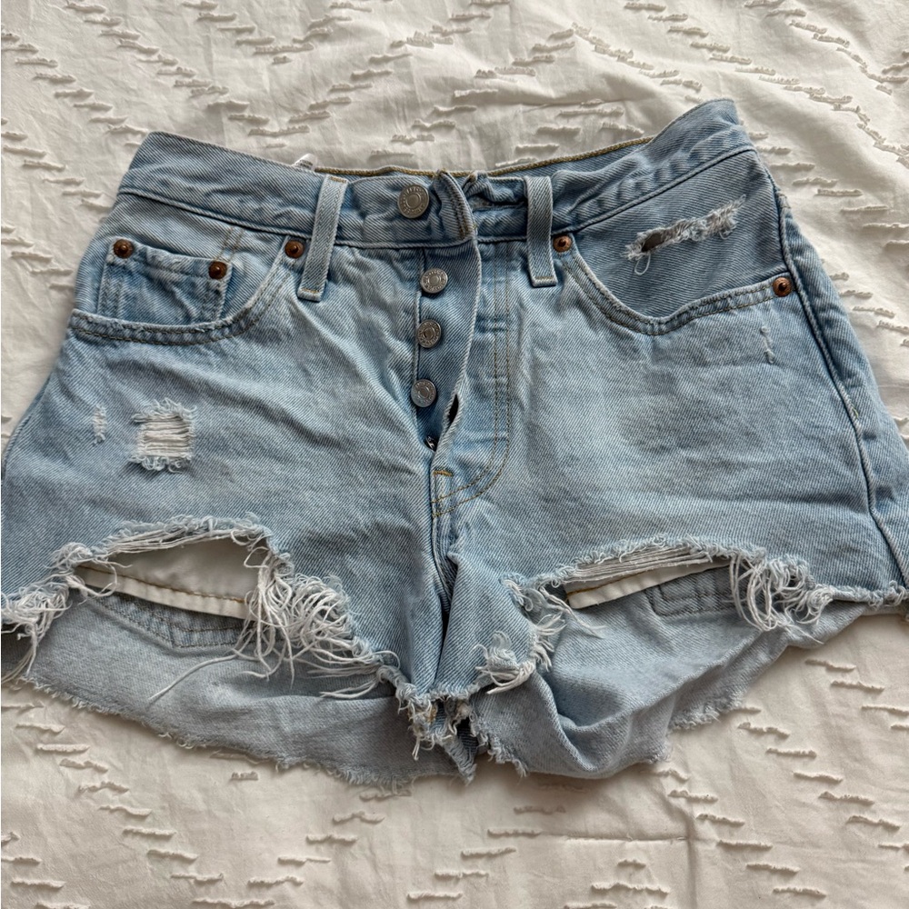 Levi's Light Blue Frayed Jean Shorts